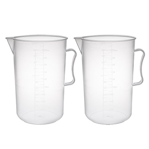 uxcell Measuring Cup 2000ml PP Plastic Graduated Beaker Transparent with Handle for Lab Kitchen Liquids 2pcs
