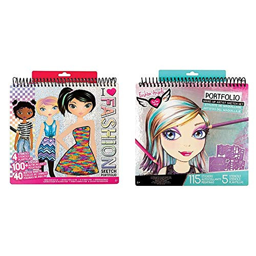 Fashion Angels Fashion Design Sketch Portfolio -11451- Full Size Sketch Book, Fashion Coloring for Kids,Brown/A  and  Make-up  and  Hair Design Sketch Portfolio