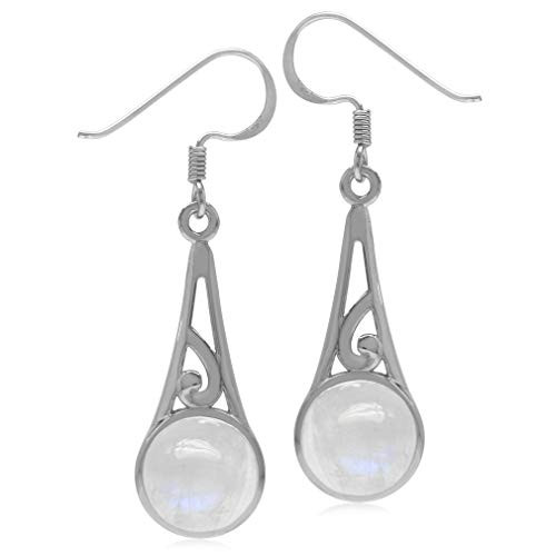 Silvershake 9mm Round Natural Moonstone 925 Sterling Silver Filigree Swirl Cone Shape Dangle Hook Earrings Silvershake 9mm Round Natural Moonstone 925 Sterling Silver Filigree Swirl Cone Shape Dangle Hook Earrings