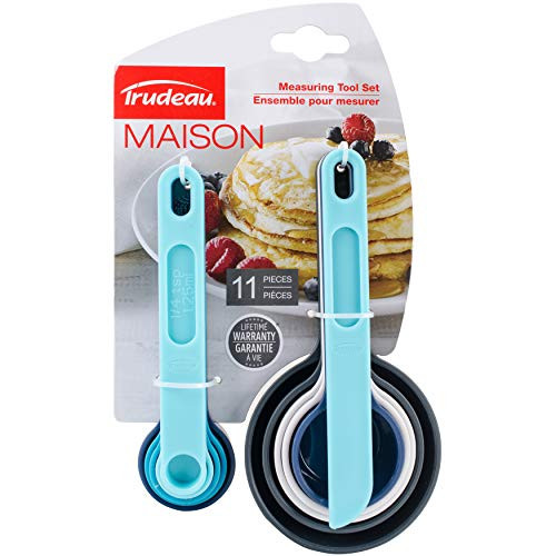 Measuring Cups  and  Spoons Set 11pcs-Grey White Turquoise  and  Light Blue