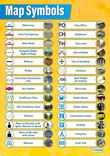 Map Symbols | Geography Posters | Laminated Gloss Paper Measuring 33 x 23.5 | Geography Classroom Posters | Education Charts by Daydream Education