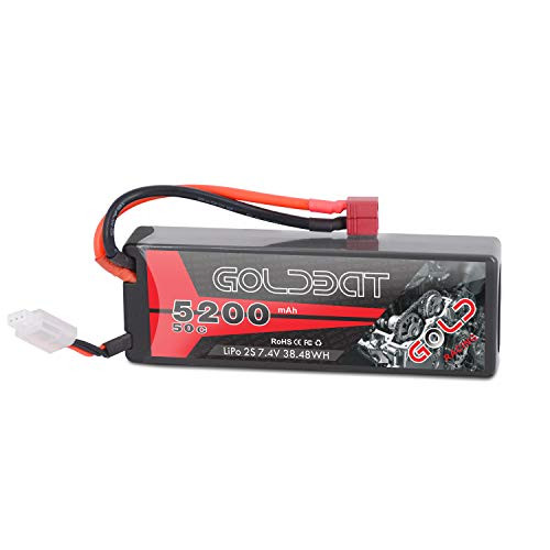 GOLDBAT 5200mAh 7.4V 50C 2S LiPo RC Battery Pack with Hard Case Deans Plug for RC Evader BX Car Truck Truggy Buggy Tank Helicopter Airplane Car Racing