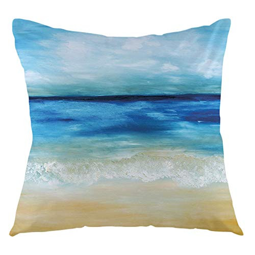 GULTMEE Art Throw Pillow Cushion Cover, Tropical Sandy Beach Pure Waves Tranquil Ocean Under Clouds Summer Scenery,Decorative Square Accent Pillow Case?20"x20",Brown Navy
