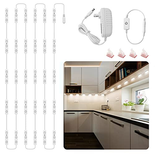 Flexible Led Under Cabinet Lighting Kit, 14FT Adhesive LED Strips Closet Lights with Power Adapter, Dimmable Bright White Under Counter Light, 90 LEDs for Kitchen Cabinets Cupboard, 1800lm, 6000K