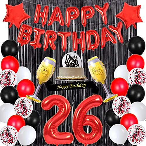 Santonila Red 26th Birthday Decorations Happy Birthday Banner Sash Cheers To 26 Years Cake Topper Number 26 Confetti Latex Balloons Black Tinsel Foil Fringe Curtains for Girls Women 26 Years Old Birthday Party Santonila Red 26th Birthday Decorations Happy Birthday Banner Sash Cheers To 26 Years Cake Topper Number 26 Confetti Latex Balloons Black Tinsel Foil Fringe Curtains for Girls Women 26 Years Old Birthday Party