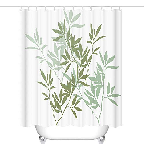 Final Friday Leaves Fabric Shower Curtain Sets Decorations Bathroom Decor with Hooks (100% Polyester, Waterproof, Washable) - 71 x 71 inches (Light Green)