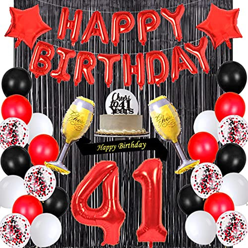 Santonila Red 41st Birthday Decorations Happy Birthday Banner Sash Cheers To 41 Years Cake Topper Number 41 Confetti Latex Balloons Black Tinsel Foil Fringe Curtains for Women 41 Years Old Birthday Party Santonila Red 41st Birthday Decorations Happy Birthday Banner Sash Cheers To 41 Years Cake Topper Number 41 Confetti Latex Balloons Black Tinsel Foil Fringe Curtains for Women 41 Years Old Birthday Party