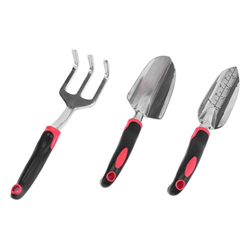 TTBDFC Garden Tool Set, 3 Piece Cast-Aluminum Heavy Duty Gardening Kit Includes Hand Trowel, Transplant Trowel and Cultivator Hand Rake with Soft Rubberized Non-Slip Ergonomic Handle, Garden Gifts