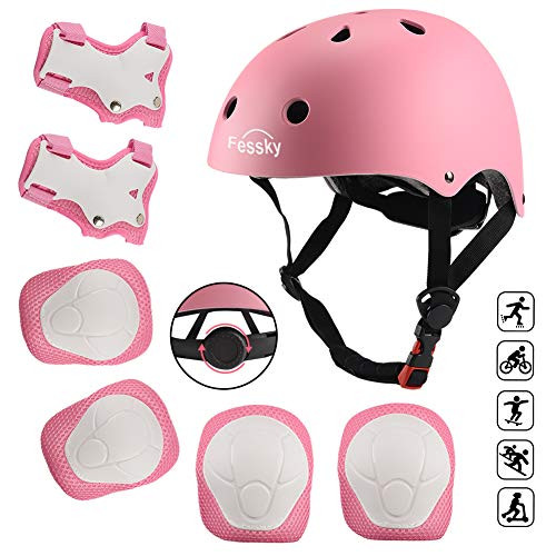 FESSKY Kids Bike Helmet Pad Set, Toddler Helmet Skateboard Knee Pads Protective Gear Adjustable Strap Girls Boys Elbow Pads with Wrist Guard for Sport Cycling Bike Roller Skating Scooter Rollerblade