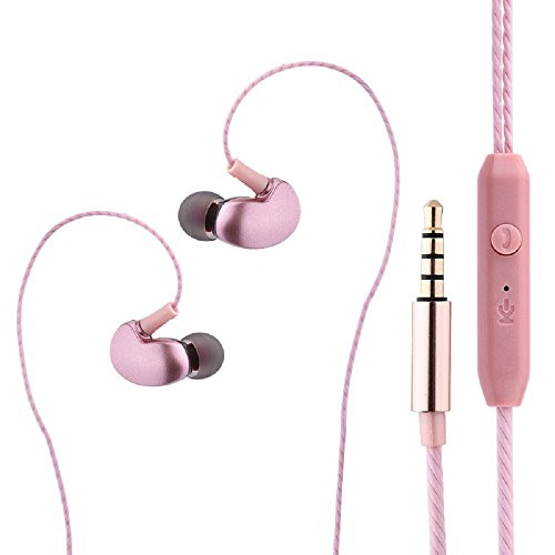 Sport Sweatproof in-Ear Headphones Wired, FengLongShun Over Ear Stereo Earbuds with Mic and Remote Control for Samsung Android Smartphones iPhone iPod iPad Tablets Mp3 Mp4 Players Windows -Pink-