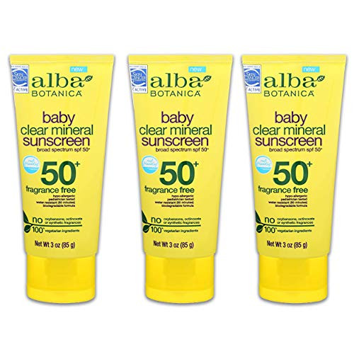 Alba Botanica Baby Sunscreen 3oz - 3 Pack Bundle ~ SPF 50 plus Frangrance Free Broad Spectrum Kids Sunscreen | Alba Botanica Clear Mineral Sunscreen Alba Botanica Baby Sunscreen 3oz - 3 Pack Bundle ~ SPF 50 plus Frangrance Free Broad Spectrum Kids Sunscreen | Alba Botanica Clear Mineral Sunscreen