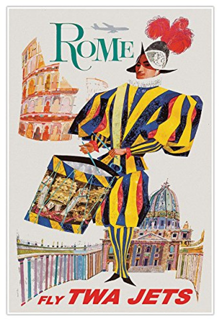 Gallery Prints Rome Airline Travel Print - Measures 24" Wide x 36" high -610mm Wide x 915mm high- Gallery Prints Rome Airline Travel Print - Measures 24" Wide x 36" high -610mm Wide x 915mm high-
