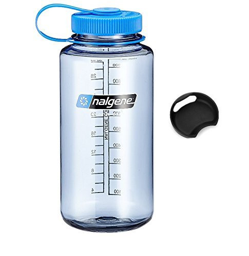 Bike A Mile Nalgene Tritan 32oz Wide Mouth BPA-Free Water Bottle Including A Removable SplashGuard (Gray w/Blue Cap, 32-Ounces)