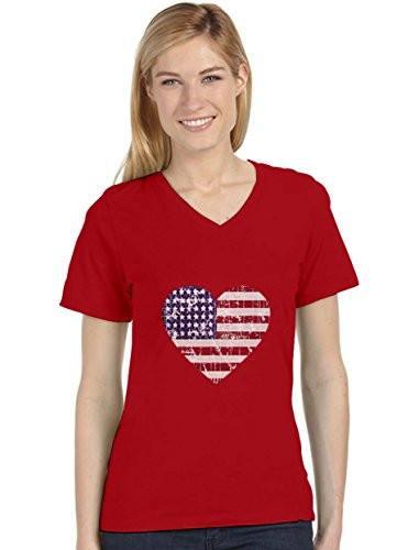 American Heart Flag USA Flag Heart Patriotic 4th of July Women's Fitted V Neck T-Shirt XX-Large Red