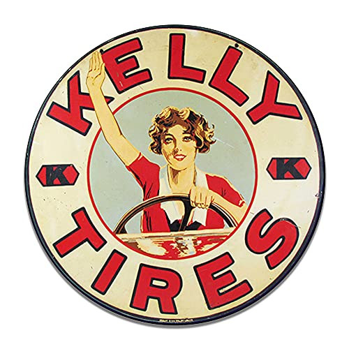 Brotherhood Vintage Kelly Tires Garage Sign Metal Garage Sign Vintage Style Garage Signs Garage Decor Metal Tin Signs Round Reproduction Aluminum Sign with 2 American Flag Vinyl Decals