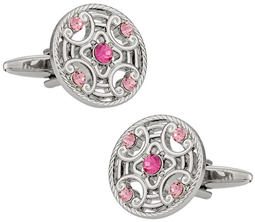 Cuff-Daddy Unique Pink Crystal Round Silver Cufflinks with Presentation Box