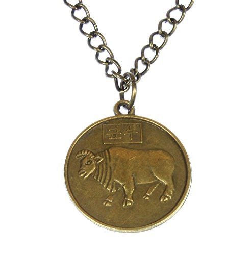 Style ARThouse Year of The Ox, Chinese Zodiac Oxen Round Pendant on Chain; 20 Inches Adjustable