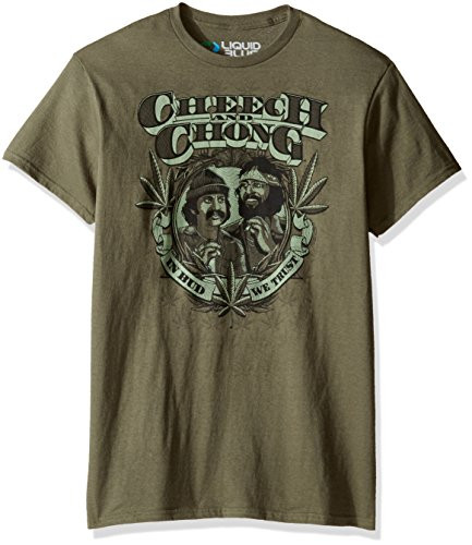 Liquid Blue Men's Cheech  and  Chong in Weed We Trust Short Sleeve T-Shirt, Green, Large