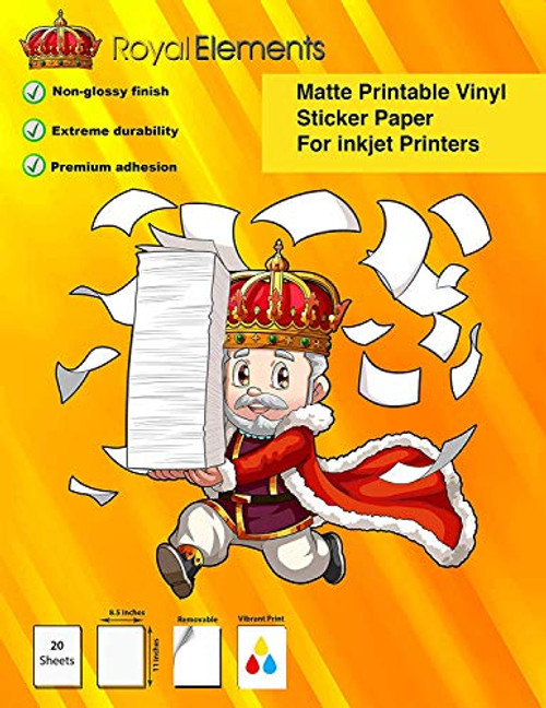 Royal Elements Printable Vinyl for Inkjet Printers - 20 Waterproof Sheets -Matte printable vinyl-20 Sheets- Royal Elements Printable Vinyl for Inkjet Printers - 20 Waterproof Sheets -Matte printable vinyl-20 Sheets-