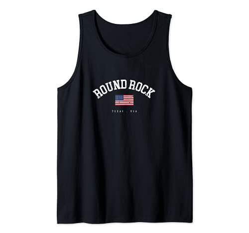 Round Rock TX Retro American Flag USA City Name Tank Top