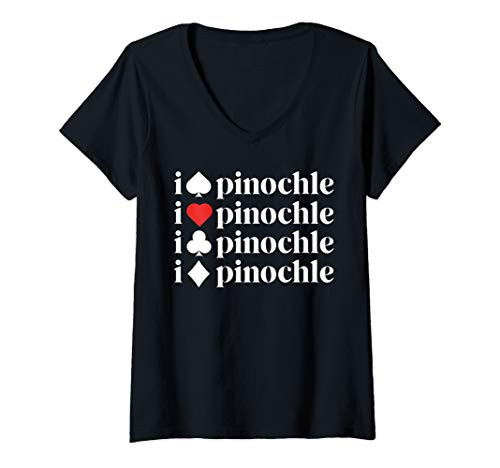 Womens I Love Pinochle Shirt Women Card Game Player Mother Gift V-Neck T-Shirt