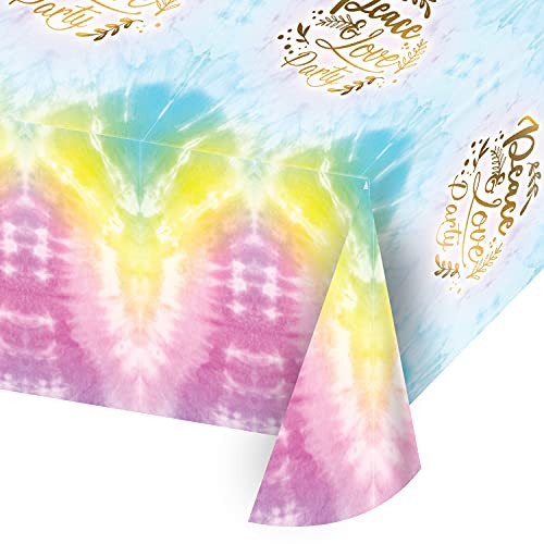 Tie Dye Tablecloth - Plastic Jumbo Table Cover -108" x 54"- - Ideal for Tie Dye Party Decorations  and  Party Supplies for Kids and Adults