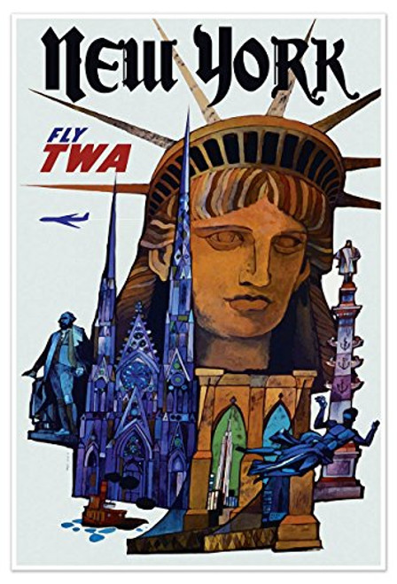 Gallery Prints New York City Lady Liberty Airline Travel Print - Measures 24" Wide x 36" high -610mm Wide x 915mm high- Gallery Prints New York City Lady Liberty Airline Travel Print - Measures 24" Wide x 36" high -610mm Wide x 915mm high-