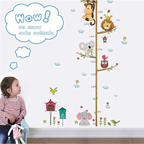 Cartoon Animals Lion Monkey Owl Elephant Height Measure Wall Sticker for Kids Rooms Growth Chart Nursery Room Decor Wall Art 108x53cm