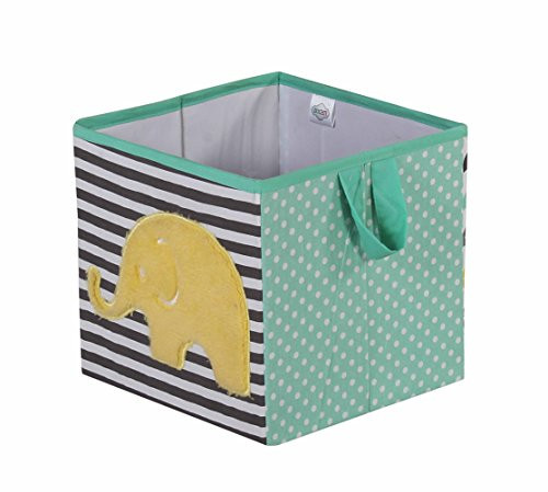 Bacati Elephants Unisex Fabric Storage Box/Tote, Mint/Yellow/Grey