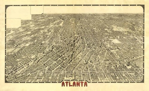 Antiguos Maps - Map of Atlanta, Georgia Birds Eye View Circa 1919 - Measures 24 in x 36 in -610 mm x 915 mm-