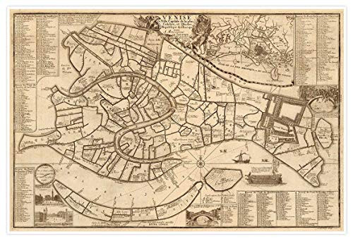 Antiguos Maps - Venice Italy Old World Map Circa 1725 - Measures 24 inches x 36 inches -610 mm x 915 mm-