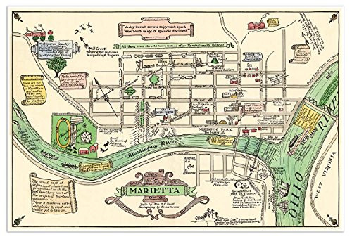 Antiguos Maps - Pictorial Map of The City Beautiful Marietta, Ohio Circa 1866 - Measures 24 in x 36 in -610 mm x 915 mm-