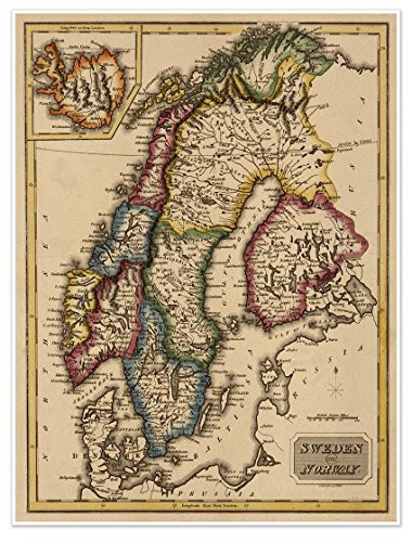 Antiguos Maps - Elegant Map of Sweden  and  Norway Circa 1822 - Measures 18 in x 24 in -457 mm x 610 mm-