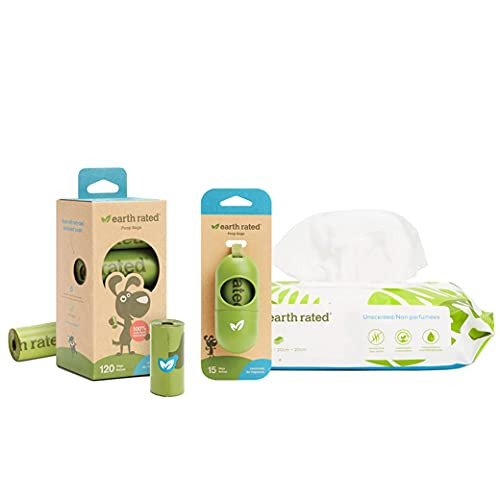 Earth Rated 120 Unscented Poop Bags, Leash Dispenser and 100 Unscented Grooming Wipes Bundle Earth Rated 120 Unscented Poop Bags, Leash Dispenser and 100 Unscented Grooming Wipes Bundle