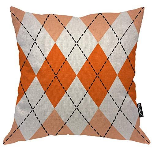 Moslion Plaid 18x18 Inch Pillow Case Orange White Gingham Buffalo Check Stripes Decorative Throw Pillow Cover Square Cushion Cotton Linen Canvas for Women Men