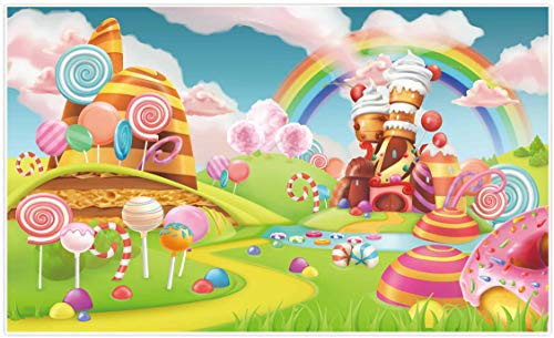 Allenjoy 5x3ft Lollipop Candyland Backdrop Sweet Cartoon Rainbow Party Supplies for Girls Princess 1st First Birthday Decoration Cupcake Icecream Donut Candy Photography Background Photo Booth Props