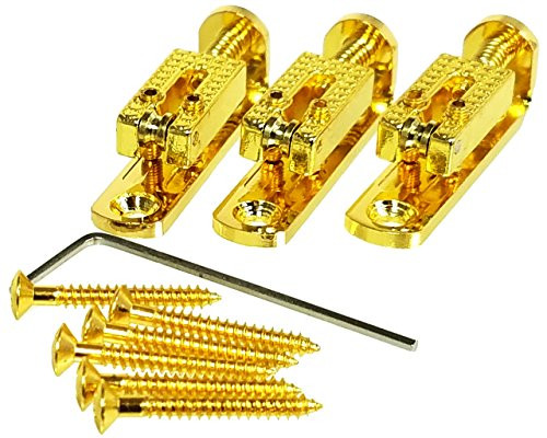 3pc. Gold Roller-Style"Indie Bridges" - 1-string Hard-tail Bridges for Cigar Box Guitars  and  More