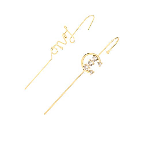 Ear Wrap Earrings - Elegant Crystal Craved Gold-tone Crawler Hook Earrings Classic Rhinestone Piercing Ear Cuff for Women Girls Wedding Delicate Wire Needle Studs Earrings -D 2 PCS LOVE  and  MOON-
