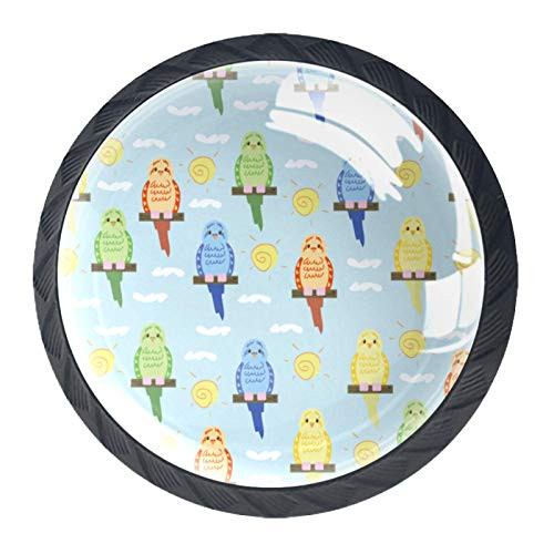 Idealiy Cute Cartoon Budgie Pattern Cabinet Dresser Drawer Knobs Glass Pull Handle for Cabinet Door Wardrobe Cupboard