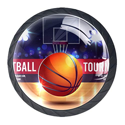Idealiy Cartoon Banner with Basketball Tournament Drawer Knob Pull Handle Cupboard Knobs with Screws 4pcs