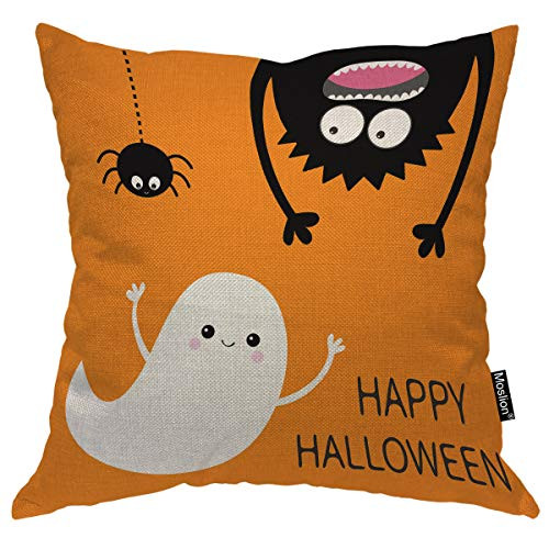 Moslion Pumpkin Throw Pillow Covers Funny Halloween Spooky Orange Pumpkins Lantern Teeth Pillow Cases Decorative Square Cushion Canvas Cotton Linen for Couch Chair Bedroom