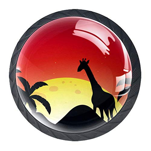 Idealiy Sunset Giraffe Palm Tree Silhouette Cabinet Door Knobs Handles Pulls Cupboard Handles Drawer Wardrobe 4pcs