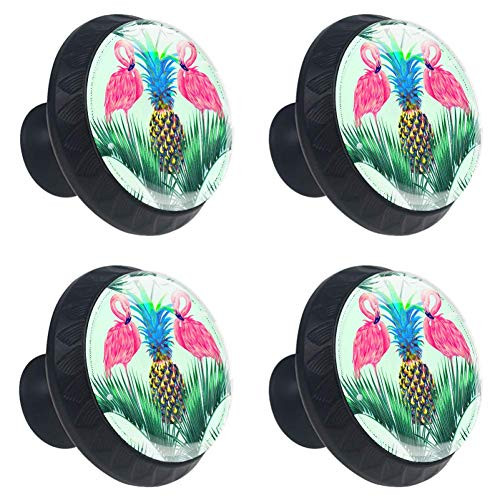 Idealiy Pink Flamingos Palm Leaves Pineapple Cabinet Door Knobs Handles Pulls Cupboard Handles Drawer Wardrobe 4pcs