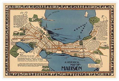 Antiguos Maps - Madison Wisconsin Map Circa 1924 - Measures 24 inches x 36 inches -610 mm x 915 mm-