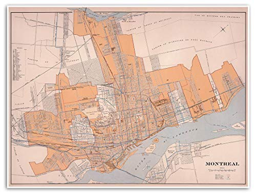 Antiguos Maps - Montreal Canada City Map Circa 1915 - Measures 24 in x 32 in -610 mm x 813 mm-