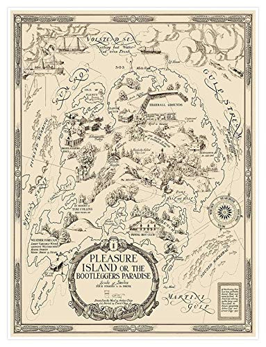 Antiguos Maps - Pleasure Island or Bootleggers Paradise Map Circa 1925 - Measures 24 inches x 32 inches -610 mm x 813 mm-