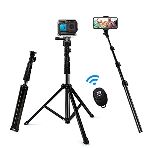 HUNRIM iPhone Tripod, 55'' Extendable Selfie Stick Tripod Stand with Remote Control Phone Clamp for Cell Phone/Camera/Action Camera Suitable for Travel Video Recording/Selfies/Vlogging