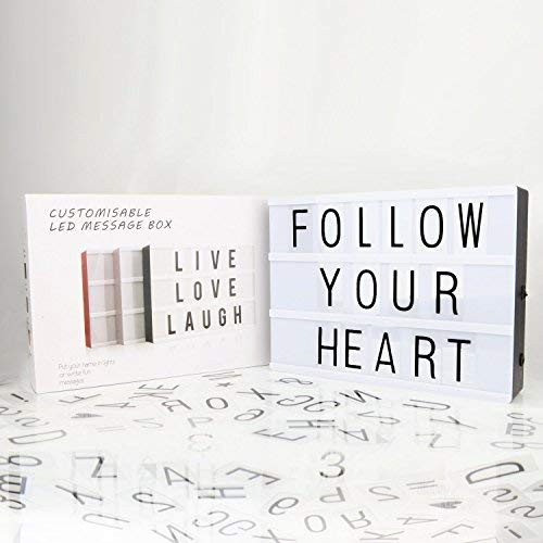 RTjoy Light up Box A4 LED Message Box, Cinematic Light up Sign with 90 Letters Numbers and Symbols for Home Bar Shop and Party