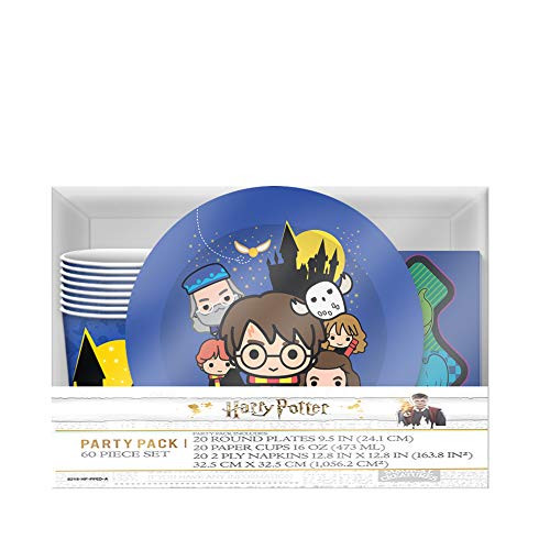 Harry Potter Chibi 60-Piece Paper Party Pack Set, Cups, Plates and Napkins, Assorted, Blue