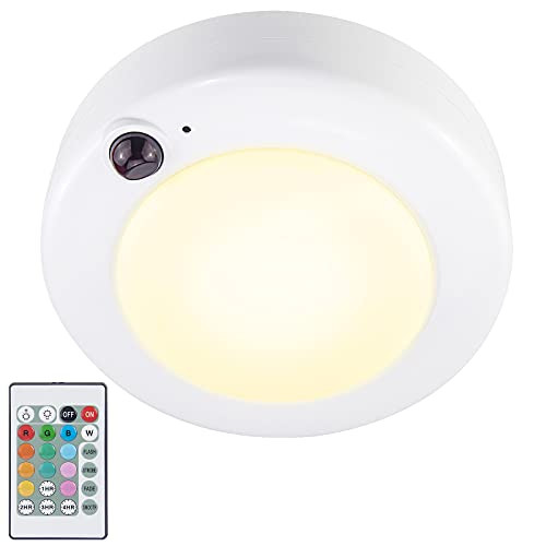 HONGUT Battery Powered Ceiling Light, Multi Color Changing Remote Controlled Ceiling Light, Wireless Shower Light, Stick LED Overhead Light for Ceiling Bathroom Closet Hallway Stair Wall Bedroom Shed